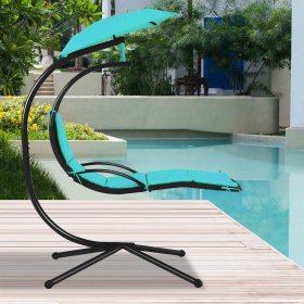 Costway Patio Hanging Hammock Chaise Lounge Chair with Canopy Cushion Turquoise