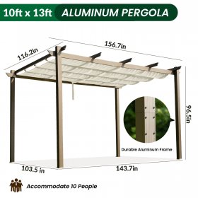 Serwall 10'x13' Outdoor Beige Aluminum Pergola for Patio and Garden