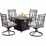 MF Studio 5 Pieces Gas Fire Pit Table Set with 4 Pieces Swivel Dining Chairs and 1Piece 50,000 BTU Auto-Ignition Fire Pit Table