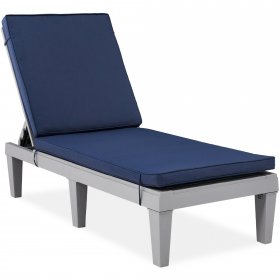 Best Choice Products Outdoor Lounge Chair, Resin Patio Chaise Lounger w/ Seat Cushion, 5 Positions Gray/Navy