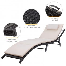 Lacoo 3 Pieces Outdoor Chaise Lounge Chair Patio Furniture Adjustable Folding PE Rattan