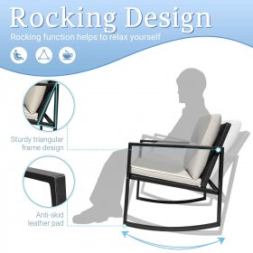 Devoko 3 Pieces Patio Furniture Sets Outdoor PE Rattan Bistro Rocker Conversation Sets with Glass Coffee Table, Beige