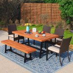 Sophia & William 6 Pieces Outdoor Patio Dining Set Dining Wicker Chairs Wood Table Set 6 Person
