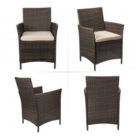 Lacoo 3 Pieces Outdoor Patio Furniture PE Rattan Wicker Table and Chairs Set Bar Set with Cushioned Tempered Glass, Brown/Beige, 2