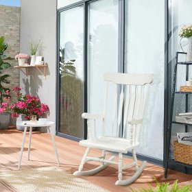 Gymax 2PCS Wooden Rocking Chair Single Rocker Indoor Garden Patio Yard White