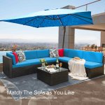 Vineego 7 Pieces Outdoor Patio Furniture Sets Wicker Sectional Sofa All-Weather PE Rattan Conversation Sets, Blue
