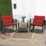 Costway 3PCS Patio Rattan Furniture Set Rocking Chairs Cushioned Sofa Coffee Table Outside