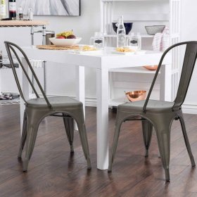 VINEEGO Metal Dining Chair Indoor-Outdoor Use Stackable Classic Trattoria Chair Fashion Dining Metal Side Chairs for Bistro Cafe Restaurant Set of 4 (Gun)