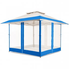 SERWALL 13 x 13 ft Outdoor Patio Metal Gazebo Grill Canopy Tent with Gazebo Netting, Blue