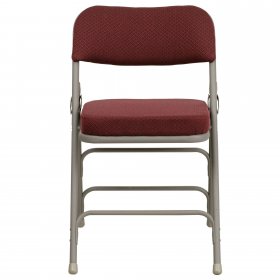 Flash Furniture 2 Pack Curved Triple Braced & Double Hinged Upholstered Metal Folding Chair Burgundy Fabric/ Grey Frame