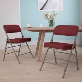 Flash Furniture 2 Pack Curved Triple Braced & Double Hinged Upholstered Metal Folding Chair Burgundy Fabric/ Grey Frame