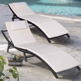 Lacoo 3 Pieces Outdoor Chaise Lounge Chair Patio Furniture Adjustable Folding PE Rattan