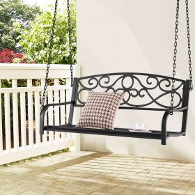 Costway Outdoor 2-Person Metal Porch Swing Hanging Patio Bench 485 Lbs Capacity Black