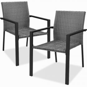 Best Choice Products Set of 2 Stackable Wicker Chairs w/ Armrests, Steel Conversation Accent Furniture for Patio Gray