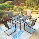 MF Studio 5-Pieces Patio Dining Set with 4-Pieces C-Spring outdoor dining chairs and 1-Piece Square Metal Dining Table Suitable for Outdoor Backyard Garden, Gray