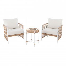 Better Homes & Gardens Lilah Outdoor Wicker 3-Piece Stationary Chat Set, Off-White