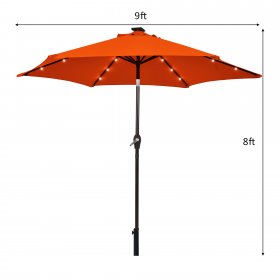 Costway 9' Solar LED Lighted Patio Market Umbrella Tilt Adjustment Crank Lift Orange