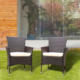 SEGMART 23.8" x 19.5" x 33" Patio Dining Set, 2PCS Stable Wicker Patio Furniture with 2 Weather Resistant Cushions, PE Rattan Iron Sectional Sets for Garden Backyard Porch Poolside Balcony, Q0367