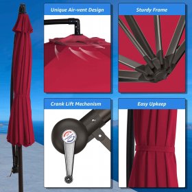 SERWALL 10ft Offset Hanging Outdoor Cantilever Patio Umbrella for Garden, Red