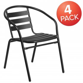 Flash Furniture 4 Pack Black Metal Restaurant Stack Chair with Aluminum Slats