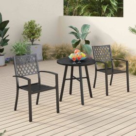 Sophia & William 3 Peices Patio Bistro Set Metal Dining Chairs with Round Table Black