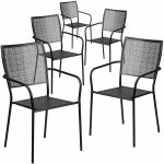 Flash Furniture Oia Commercial Grade 5 Pack Black Indoor-Outdoor Steel Patio Arm Chair with Square Back