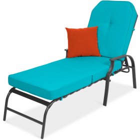 Best Choice Products Adjustable Outdoor Chaise Lounge Chair for Patio, Poolside w/ UV-Resistant Cushion Dark Gray/Teal