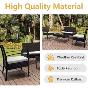 Clearance!Outdoor Patio Furniture Set, 4 Piece Garden Conversation Set with Wicker Chairs, Glass Dining Table, Loveseat Sofa, Modern PE Rattan Wicker Patio Set with Cushions for Yard, Porch, L4002