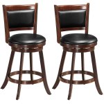 Costway Set of 2 24 Swivel Counter Stool Wooden Dining Chair Upholstered Seat Espresso Panel back