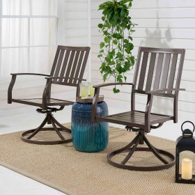 Better Homes & Gardens Camrose Farmhouse Brown Steel Outdoor Patio Swivel Chairs, Set of 2