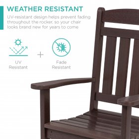 Best Choice Products All-Weather Rocking Chair, Indoor Outdoor HDPE Porch Rocker w/ 300lb Weight Capacity Brown