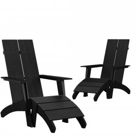 Flash Furniture Sawyer Poly Resin Wood Adirondack Chair Black (Set of 2)