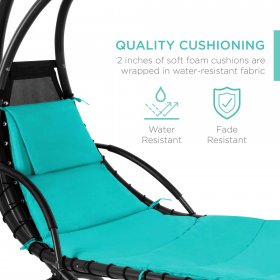 Best Choice Products Hanging Curved Chaise Lounge Chair Swing for Backyard, Patio w/ Pillow, Shade, Stand Teal