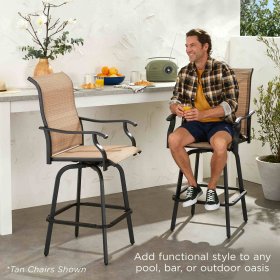 Best Choice Products Set of 2 Outdoor Swivel Bar Stools, Patio Barstool Chairs w/ 360 Rotation, All-Weather Mesh Brown