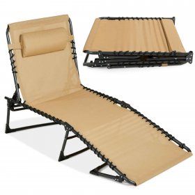 Best Choice Products Patio Chaise Lounge Chair, Outdoor Portable Adjustable Folding Pool Recliner w/ Pillow Tan