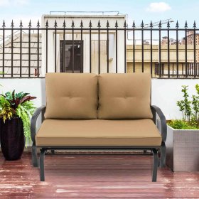 Gymax 2-Person Outdoor Patio Glider Bench Swing Seat Bench w/ Seat & Back Cushions Beige