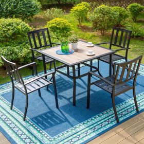 MF Studio 5 Pieces Outdoor Patio Dining Set Outdoor Furniture, 37 inches Square Bistro Table and 4 Backyard Garden Chairs, Umbrella Hole 1.57 inches
