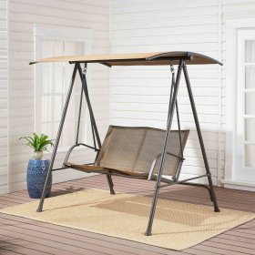 Mainstays 2 Person Canopy Steel Porch Swing Tan