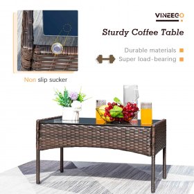 Vineego 4 Pieces Outdoor Patio Furniture Sets Conversation Sets Rattan Chair Wicker Sets with Cushioned Tempered Glass