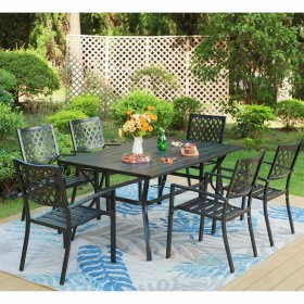 Sophia & William 7 Piece Outdoor Patio Dining Bistro Sets Metal Furniture Rectangle Table and Stackable Chairs