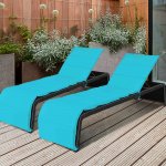 Gymax Set of 2 Adjustable Rattan Patio Recliner Chaise Lounge Chair w/ Turquoise Cushion