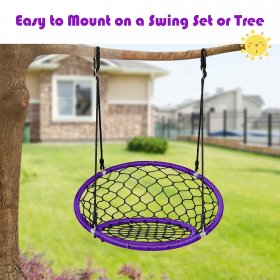 Costway Spider Web Chair Swing w/ Adjustable Hanging Ropes Kids Play Equipment Purple