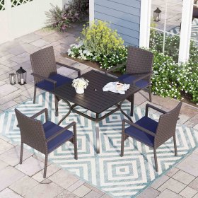 Sophia & William 5 Pieces Wicker Rattan Outdoor Patio Dining Set Chairs & Table Set