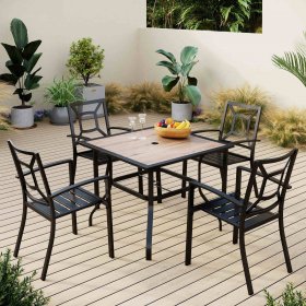 Sophia & William 5 Peices Outdoor Patio Dining Set Wooden-like Square Table and Stackable Chairs