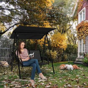 Costway 2-Seat Patio Swing Porch Swing with Adjustable Canopy for Garden Black