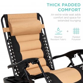 Best Choice Products Oversized Padded Zero Gravity Chair, Folding Outdoor Patio Recliner w/ Headrest, Side Tray Tan