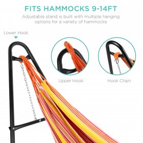 Best Choice Products Outdoor Adjustable Steel Hammock Stand for 9-14ft Hammocks w/ Hooks, Carrying Bag, 450lb Capacity