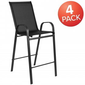 Flash Furniture 4 Pack Brazos Series Black Outdoor Barstool with Flex Comfort Material and Metal Frame