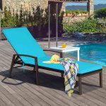 Costway Patio Rattan Lounge Chair Chaise Recliner Back Adjustable w/Cushion Turquoise