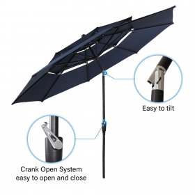 MF Studio 10ft Patio Umbrella 3 Tier Vented Outdoor Market Umbrella with Crank and Tilt All Aluminum Frame Navy Blue